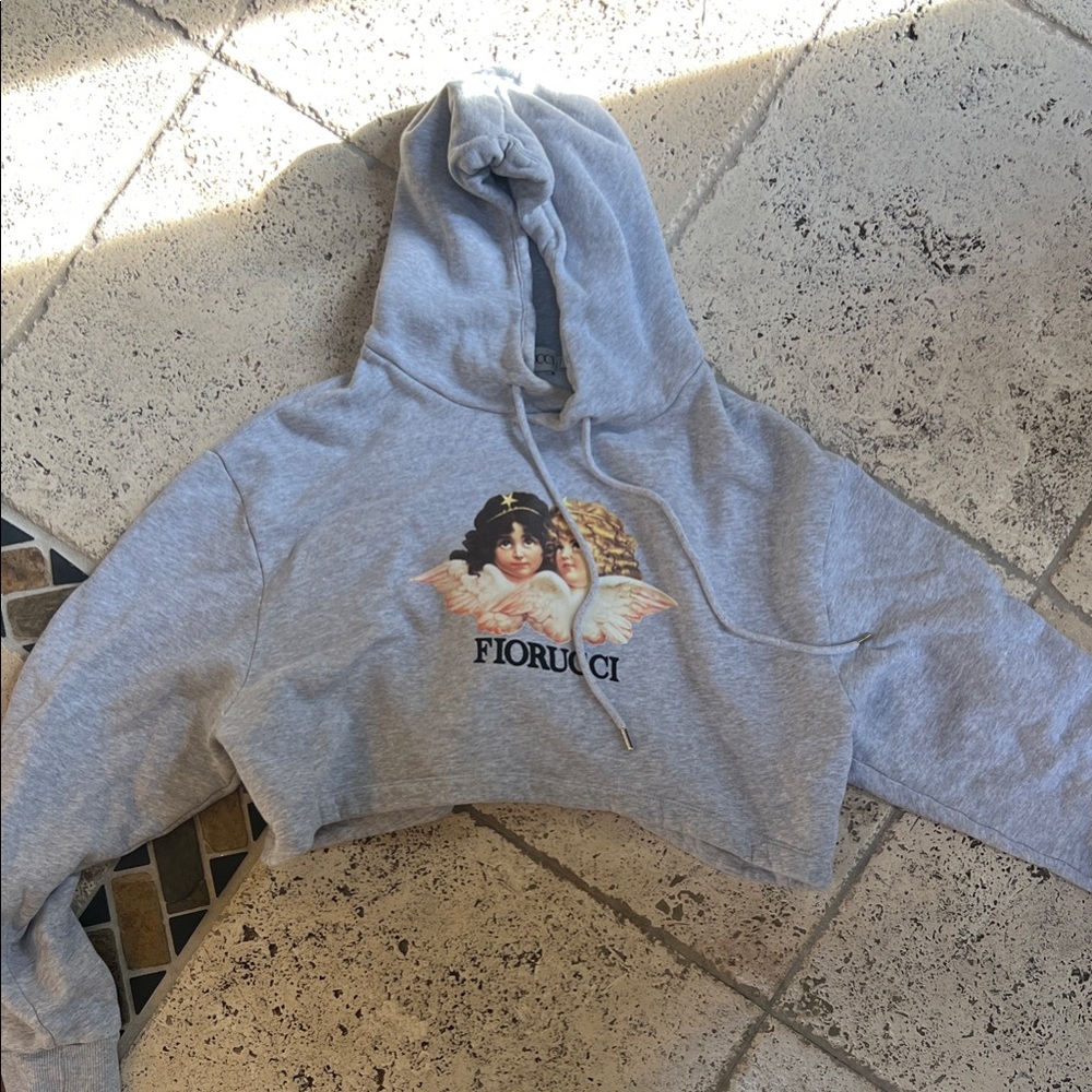 Fiorucci Gray Cropped Angel Graphic Sweater